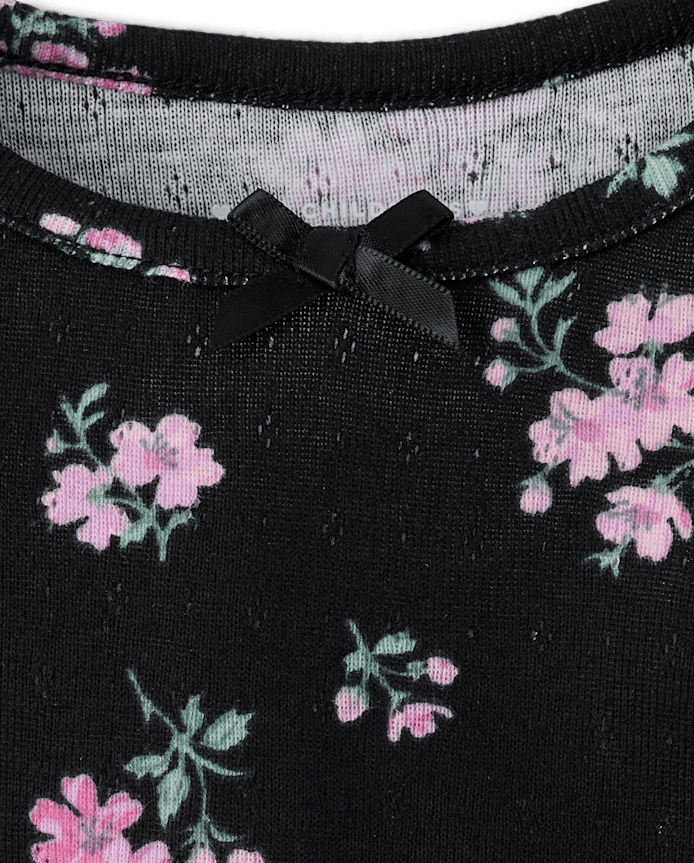 Toddler Girls Floral Pointelle Flutter Top