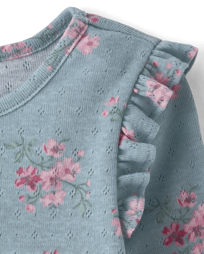 Toddler Girls Floral Pointelle Flutter Top