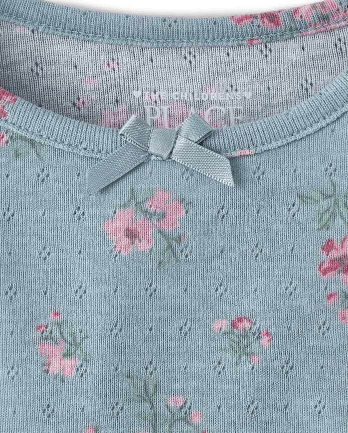 Toddler Girls Floral Pointelle Flutter Top