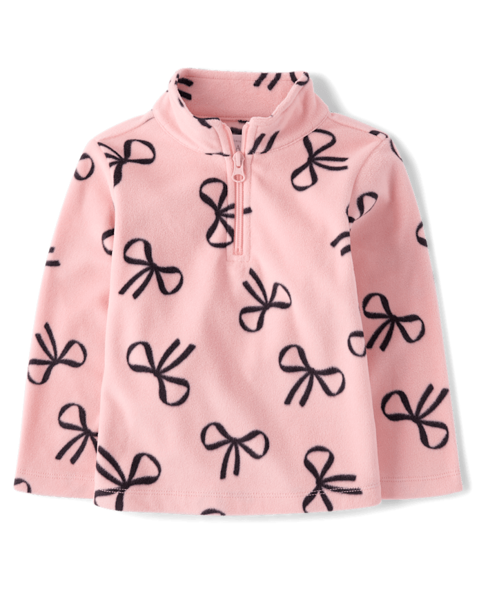 Pull en micropolaire imprimé demi-zip pour petite fille