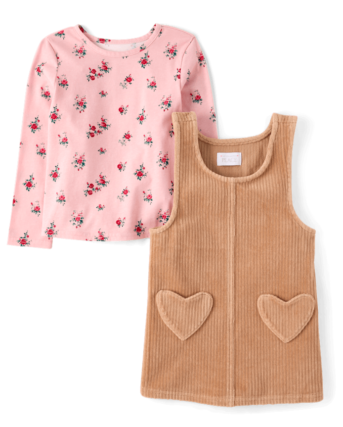 Toddler Girls Floral Heart Skirtall 2-Piece Outfit Set