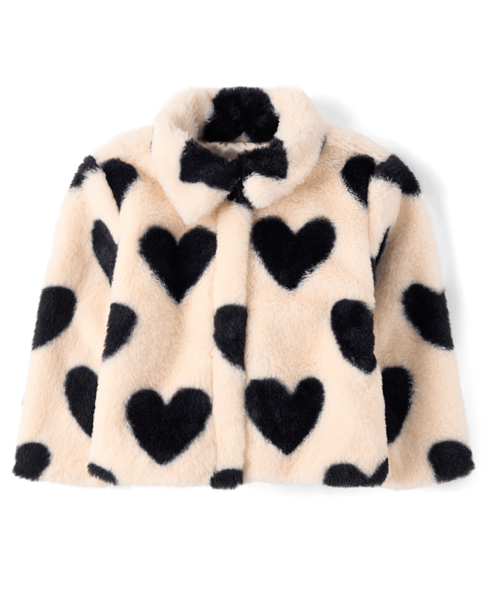 Toddler Girls Heart Faux Fur Coat