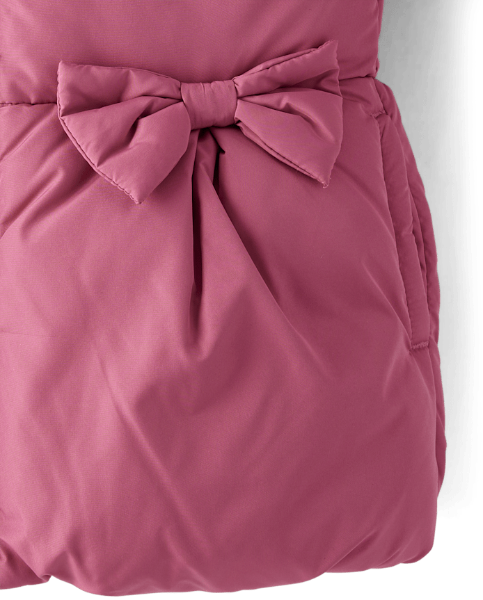 Doudoune épaisse doublée de fausse fourrure avec nœud pour petites filles