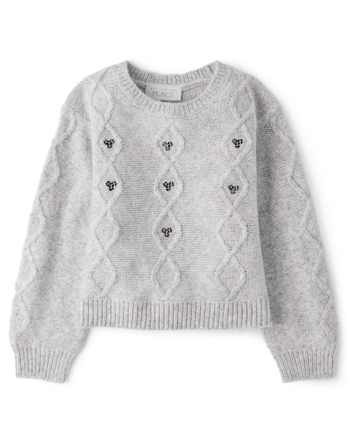 Toddler Girls Sequin Cable Knit Super Soft Sweater