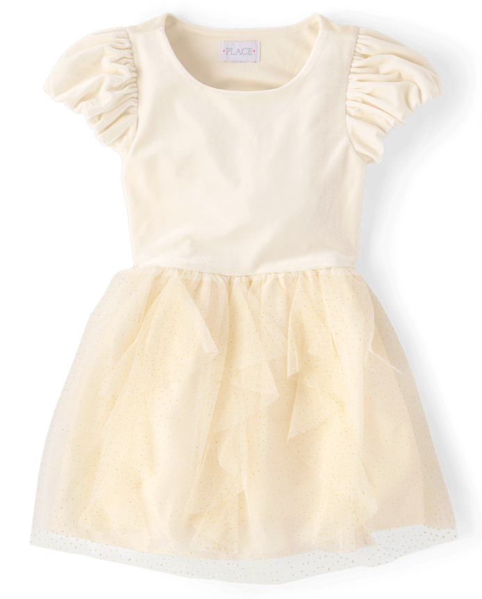 Girls Glitter Ruffle Mesh Fit And Flare Dress