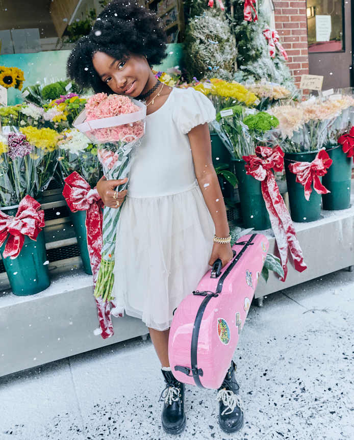 Robe ajustée et évasée en maille à volants pailletés pour fille