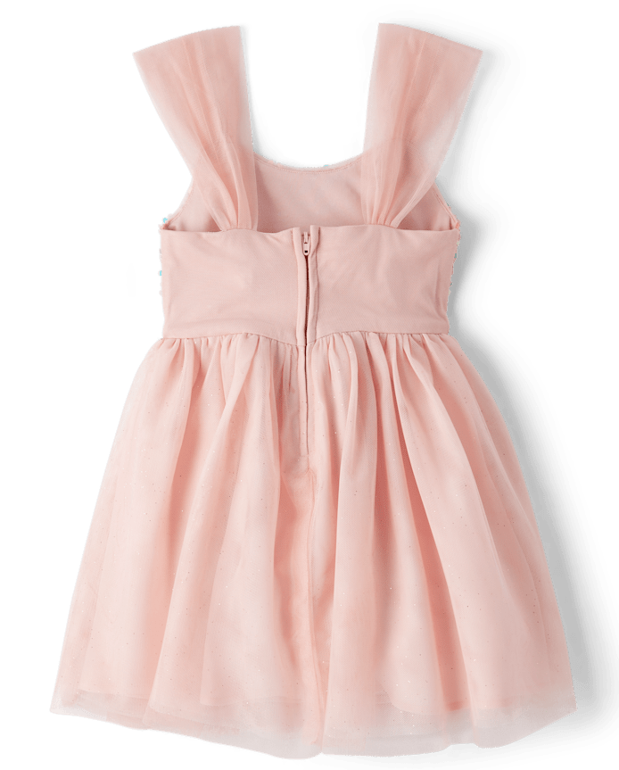 Girls Sequin Mesh Fit And Flare Dress