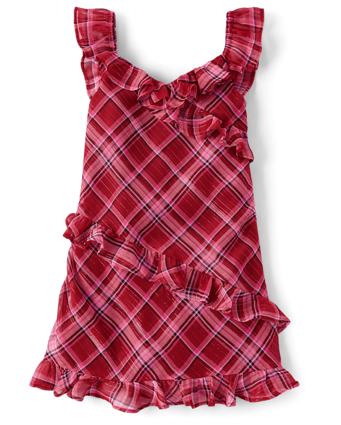 Girls Plaid Chiffon Ruffle Dress