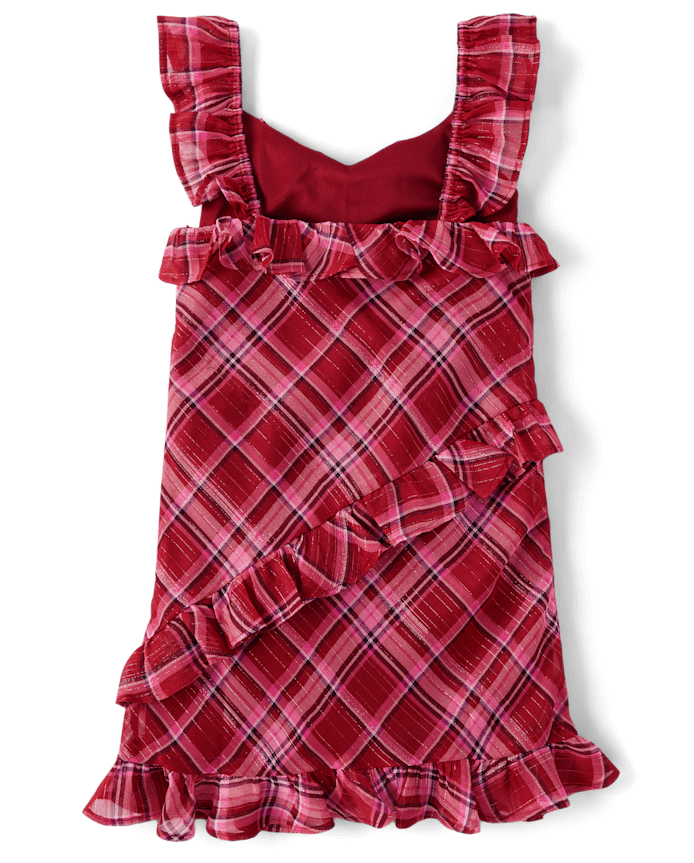 Girls Plaid Chiffon Ruffle Dress