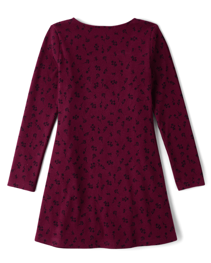 Girls Floral Sueded Rib Shift Dress