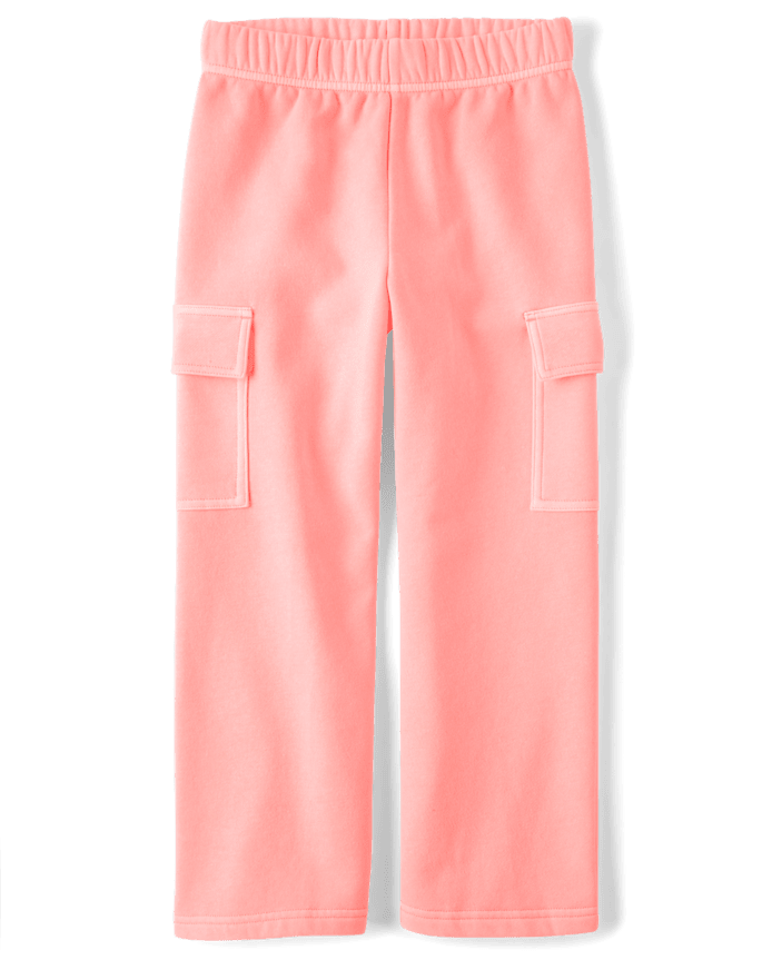 Kids Garment Dyed Premium Fleece Wide Leg Cargo Lounge Pants