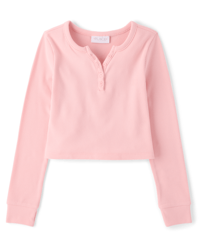 Girls Sueded Rib Henley Top