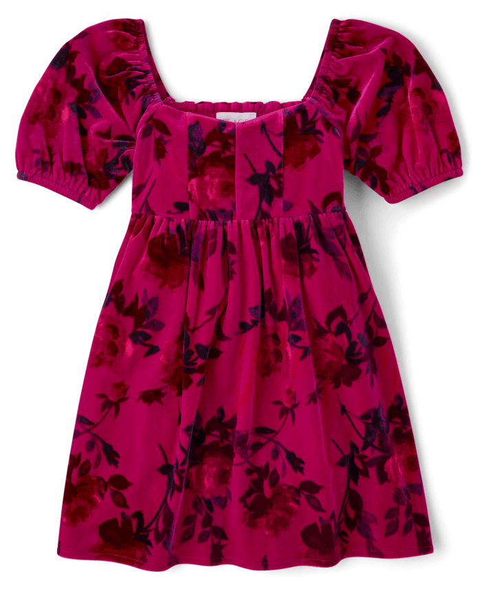 Robe corset en velours fleuri pour fille