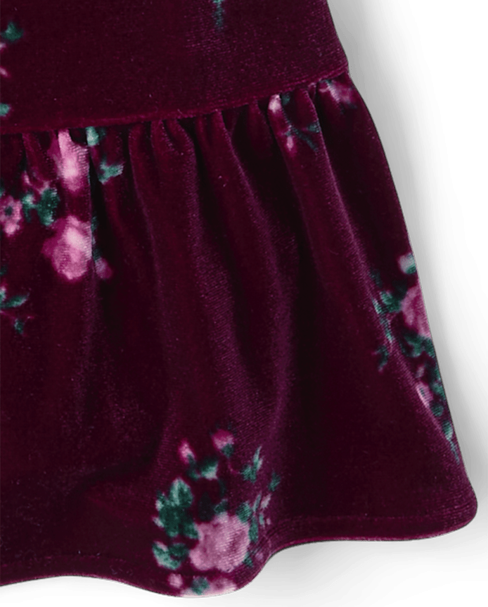 Girls Floral Velour Babydoll Dress