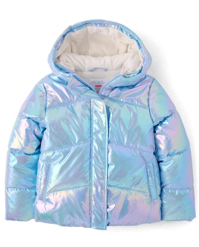 Girls Iridescent Midweight Microfleece Lined Puffer Jacket