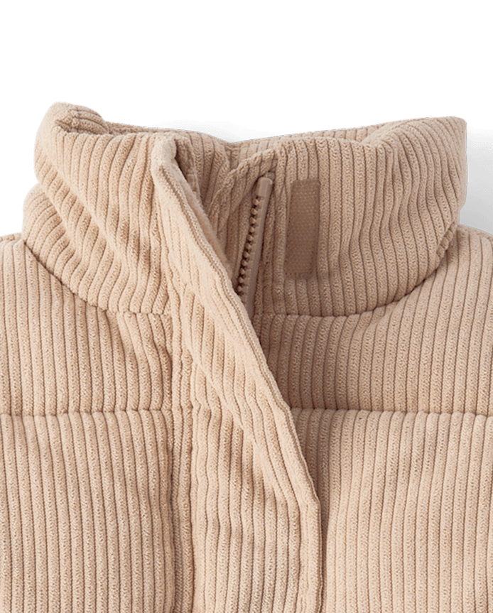 Girls Ribbed Corduroy Midweight Microfleece Lined Puffer Jacket