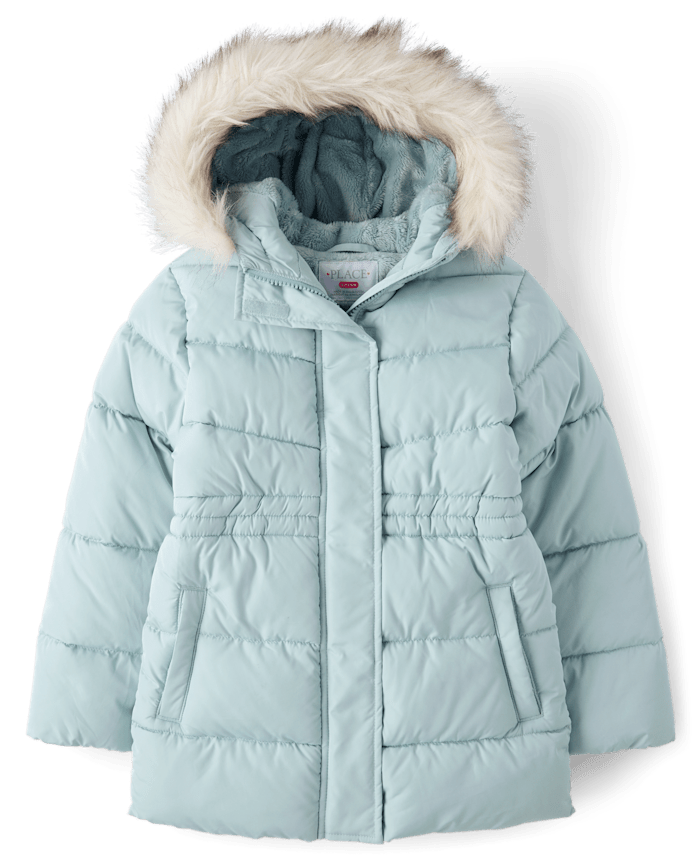 Girls Heavyweight Faux Fur Lined Mid Length Puffer Jacket