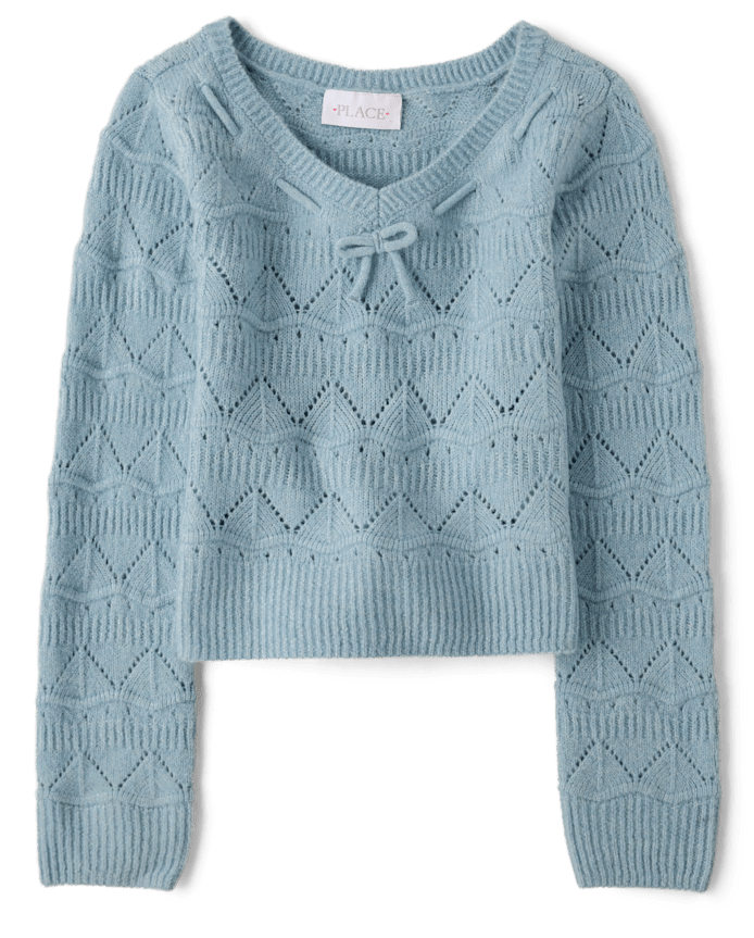 Girls Pointelle Bow Sweater