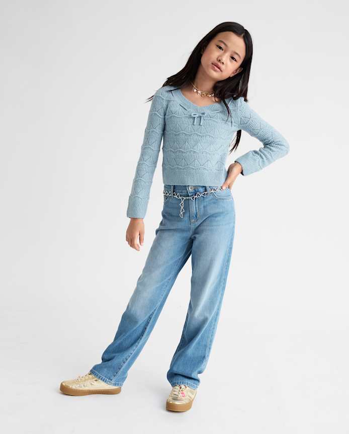 Girls Pointelle Bow Sweater