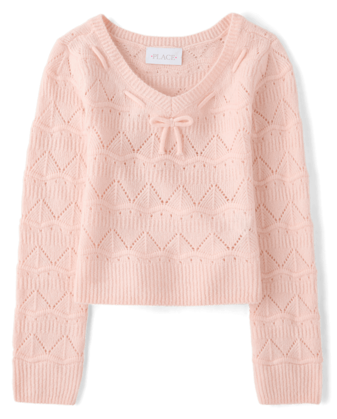 Girls Pointelle Bow Sweater