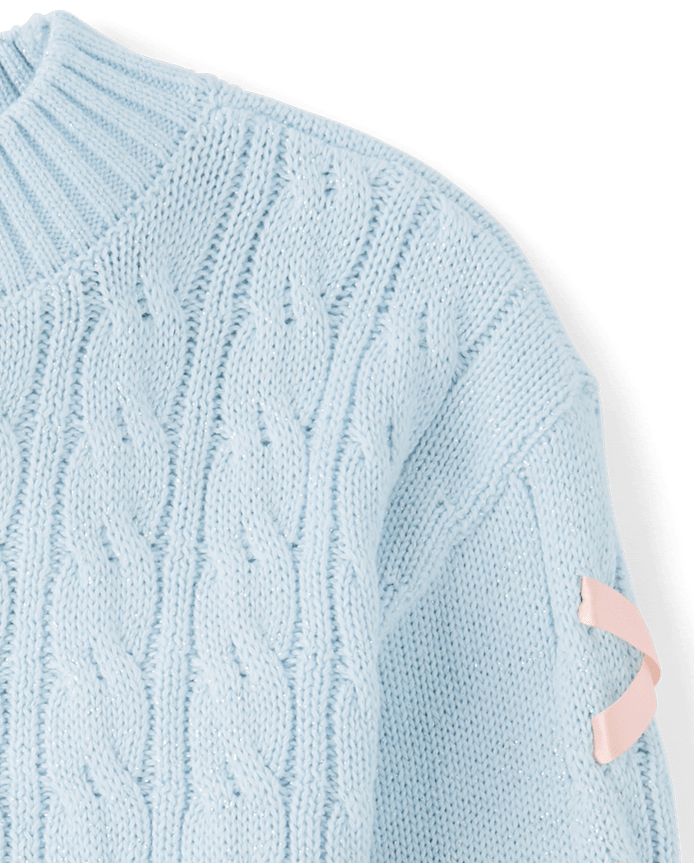 Pull en maille torsadée à ruban pour fille