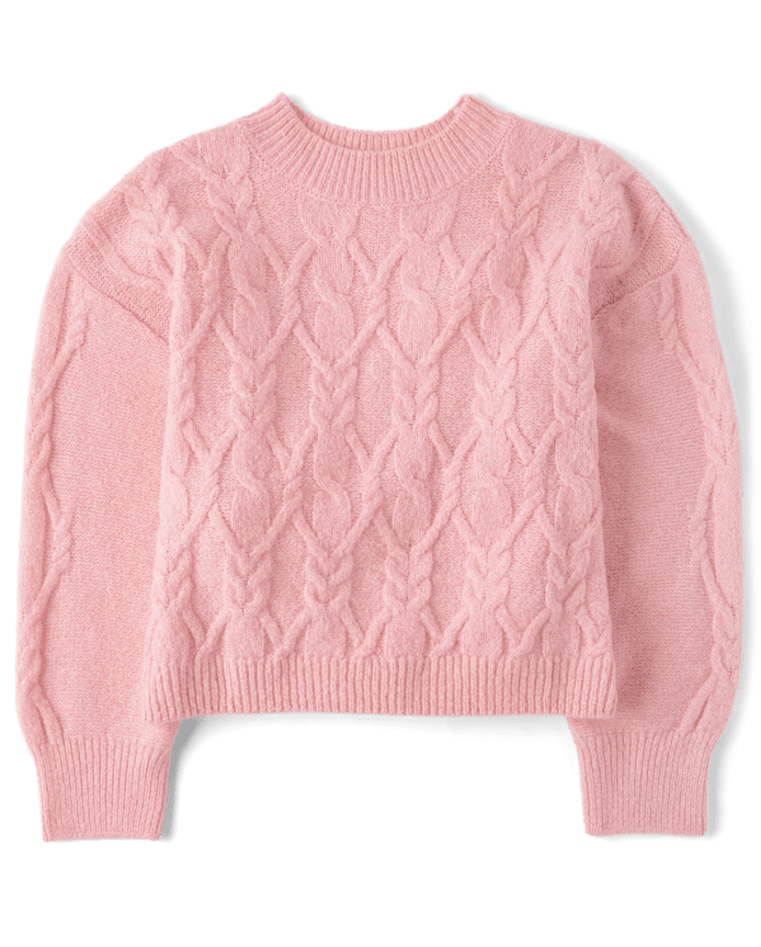 Girls Cable Knit Cropped Chunky Sweater