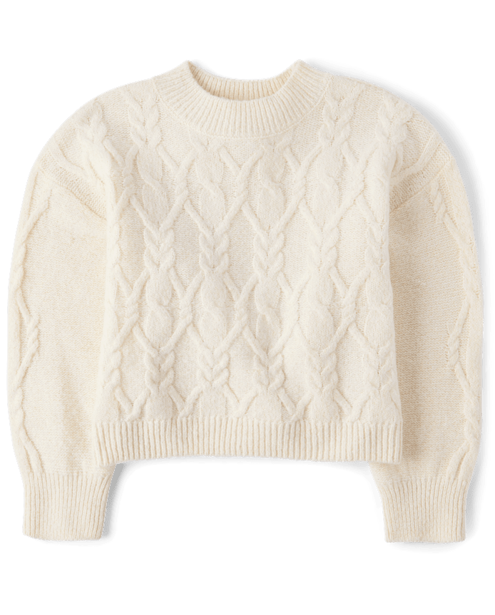 Girls Cable Knit Cropped Chunky Sweater