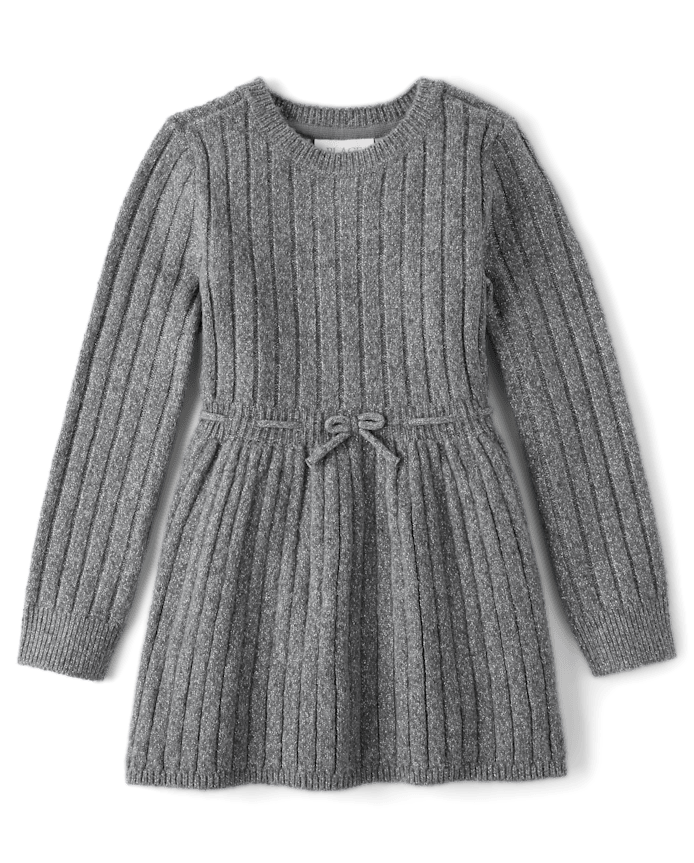 Girls Bow Ribbed Sweater Dress