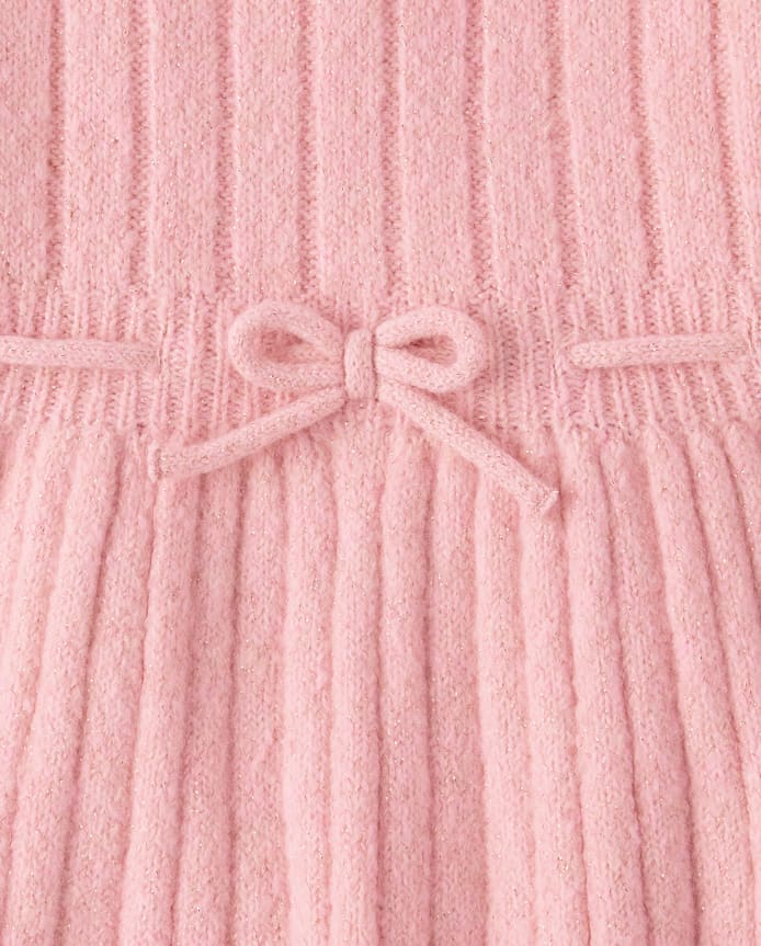 Girls Bow Ribbed Sweater Dress