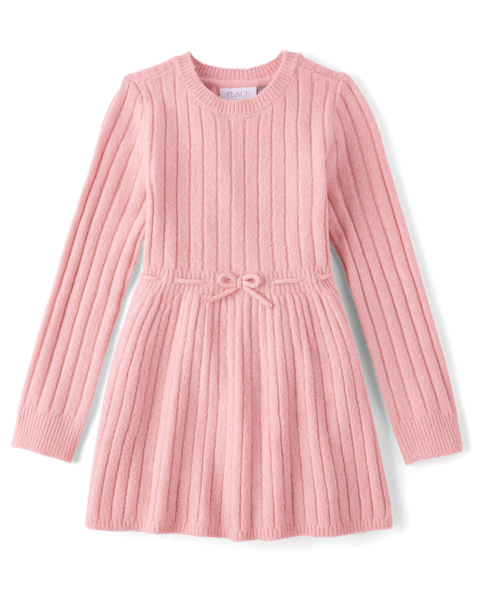 Girls Bow Ribbed Sweater Dress