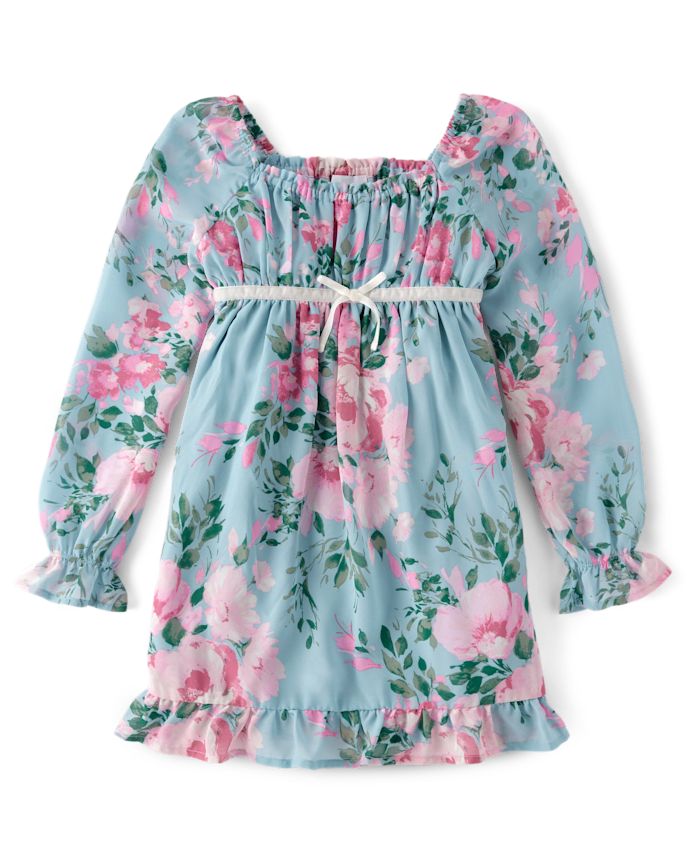 Girls Floral Chiffon Babydoll Dress