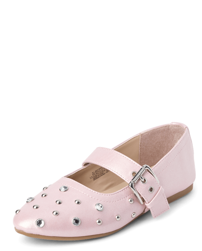 Girls Rhinestone Studded Ballet Flats