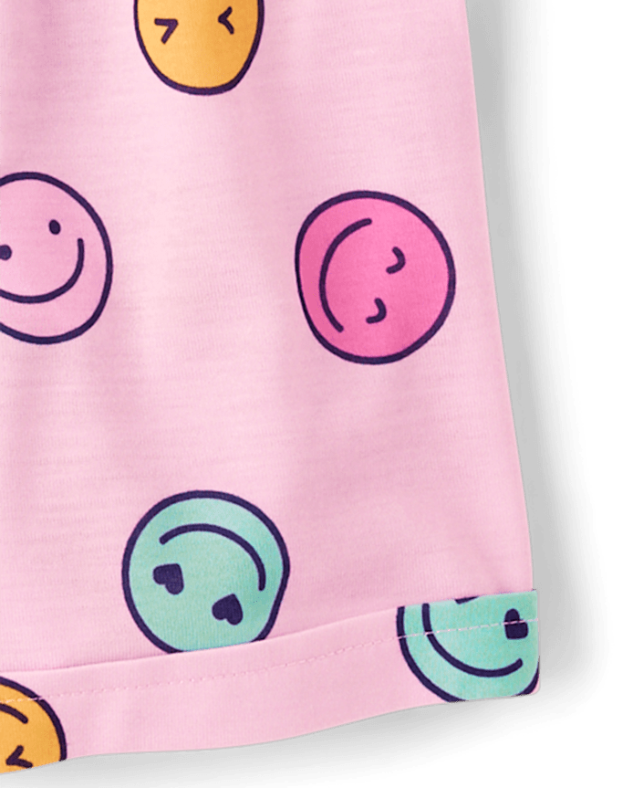 Girls Rainbow Happy Face Button Front Pajamas