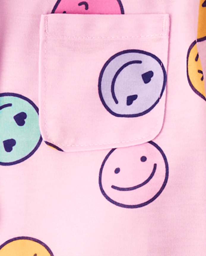 Girls Rainbow Happy Face Button Front Pajamas