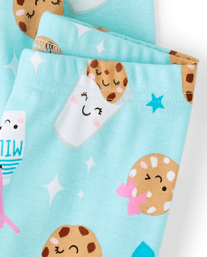 Girls Milk And Cookies Snug Fit Cotton Pajamas