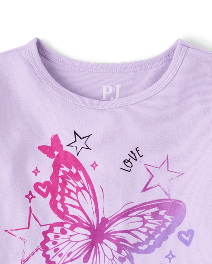 Girls Butterfly Snug Fit Cotton Pajamas
