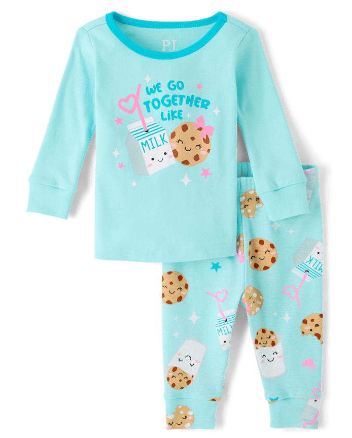 Baby And Toddler Girls Milk Cookies Snug Fit Cotton Pajamas