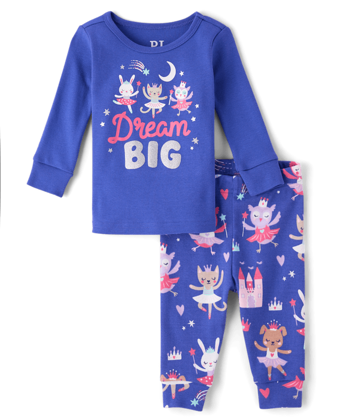 Pyjama en coton ajusté à motifs de ballerines pour bébés et petites filles