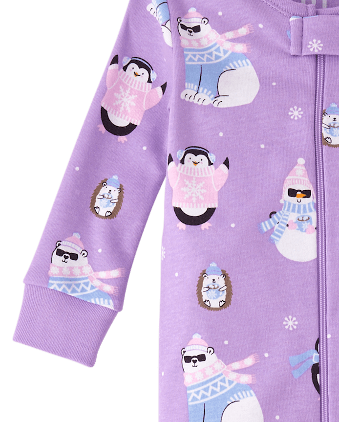 Pyjama une pièce en coton à pieds, motif animaux d'hiver, pour bébés et petites filles