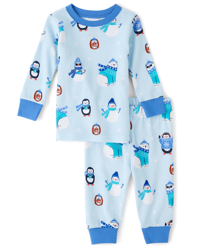 Pyjama d'hiver en coton ajusté à motifs animaux pour bébés et petits garçons
