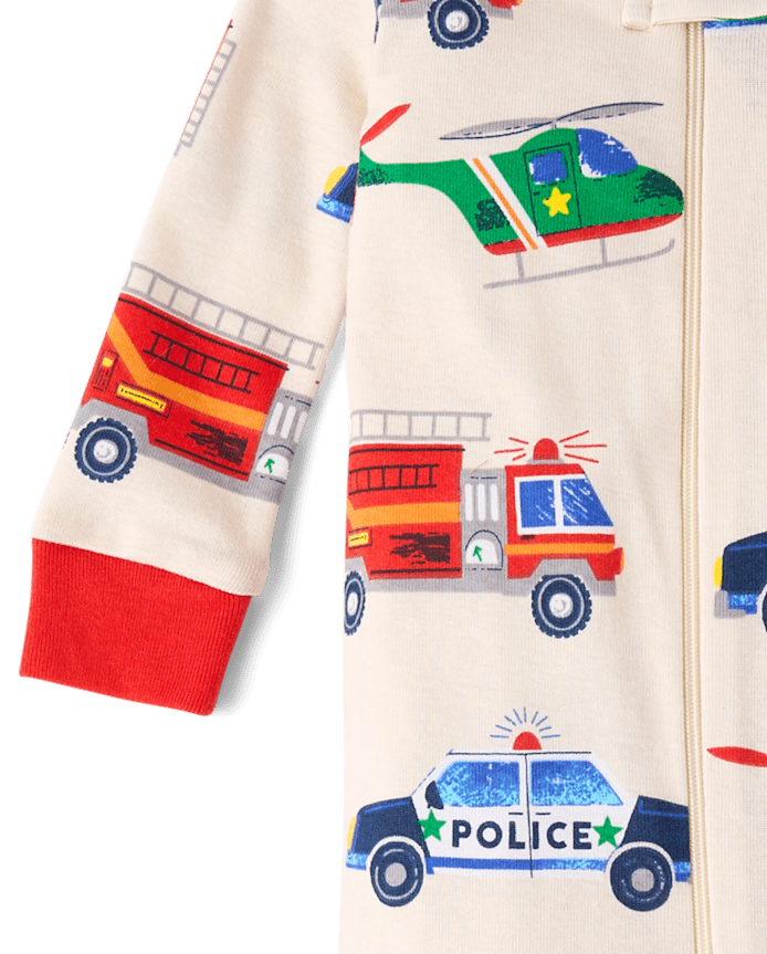Baby And Toddler Boys Rescue Vehicle Snug Fit Cotton Footed One Piece Pajamas