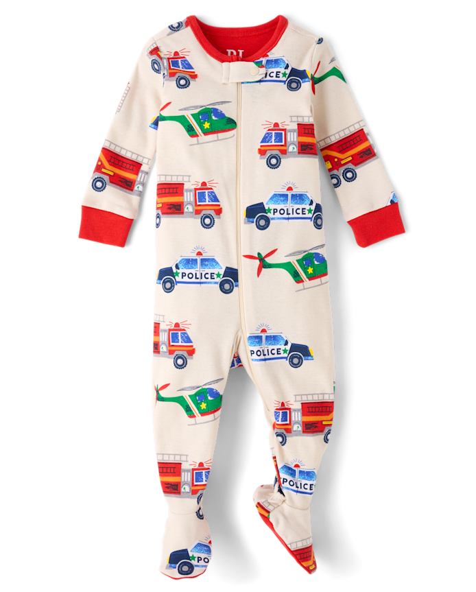 Baby And Toddler Boys Rescue Vehicle Snug Fit Cotton Footed One Piece Pajamas