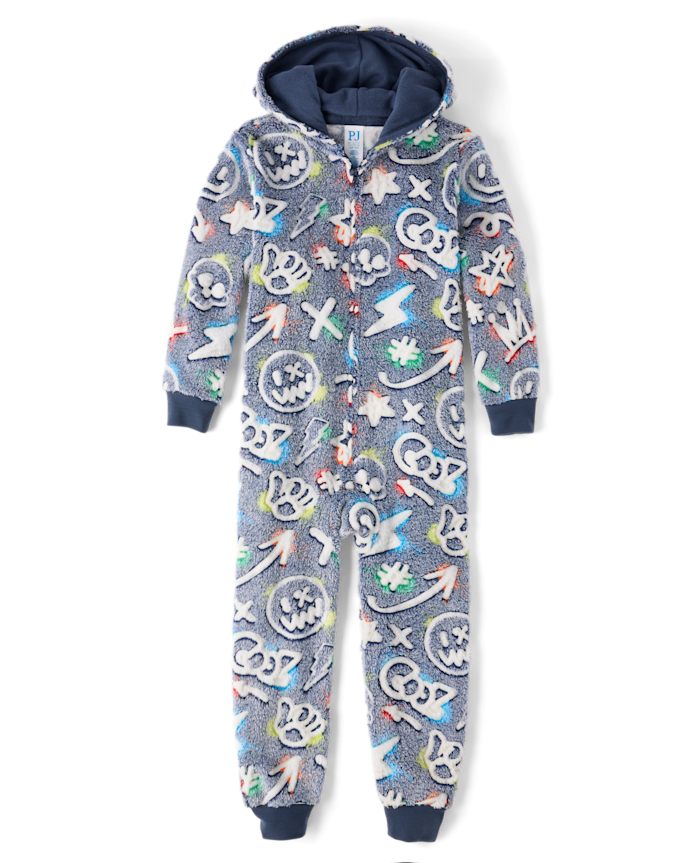 Pyjama une pièce en sherpa à motif graffiti phosphorescent pour garçon