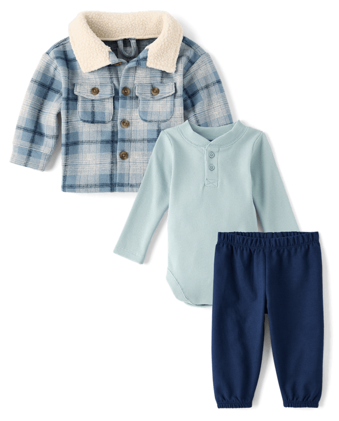 Baby Boys Plaid 3-Piece Outfit Set