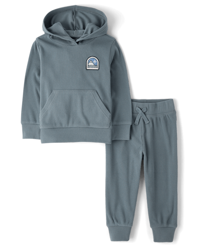 Baby And Toddler Embroidered Patch Sueded Rib 2-Piece Outfit Set