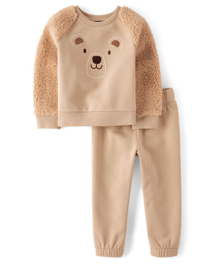 Baby And Toddler Embroidered Bear Premium Fleece 2-Piece Outfit Set