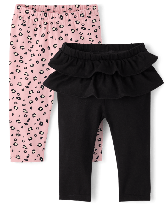 Baby Girls Leopard Ruffle Leggings 2-Pack