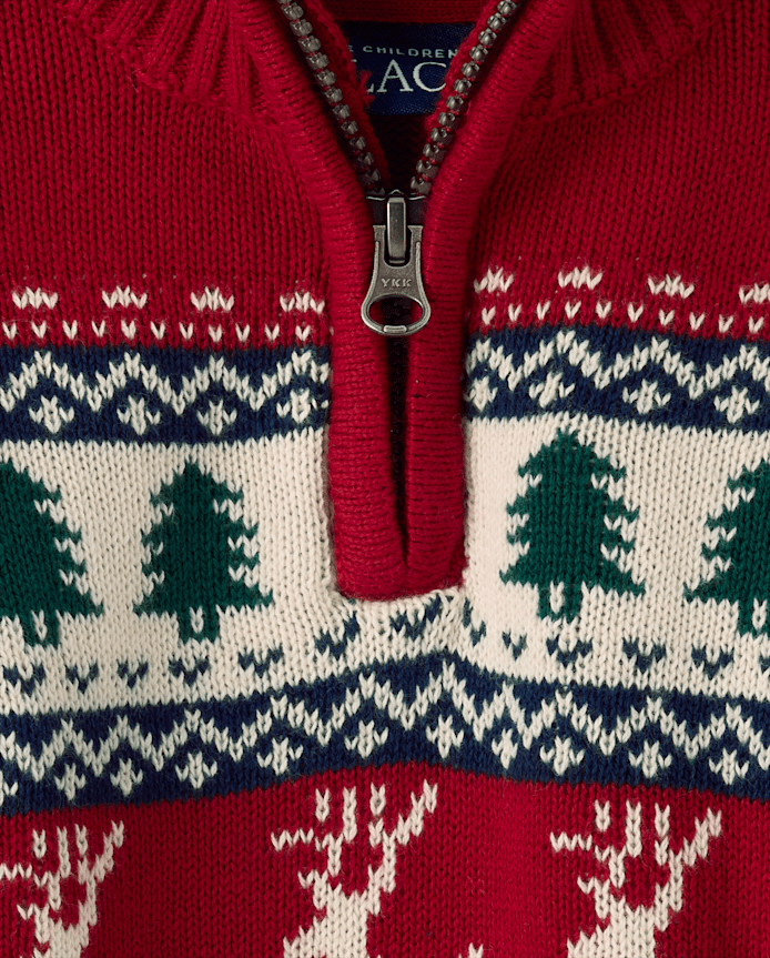 Pull à col zippé pour bébé et petit garçon avec motif renne jacquard