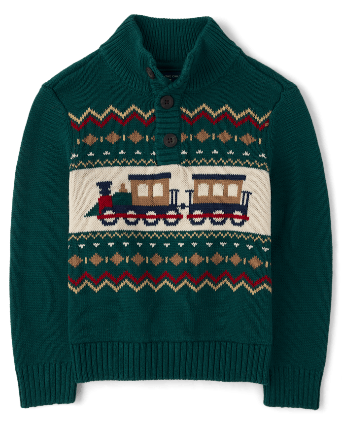 Baby And Toddler Boys Train Fairisle Mock Neck Sweater