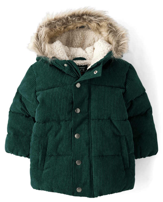 Baby And Toddler Boys Embroidered Tree Heavyweight Sherpa Lined Corduroy Puffer Jacket